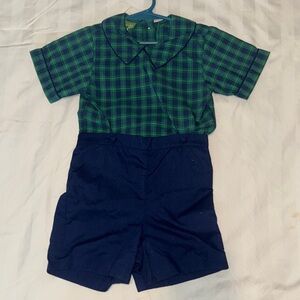 Green Plaid Shirt with Navy Shorts Set